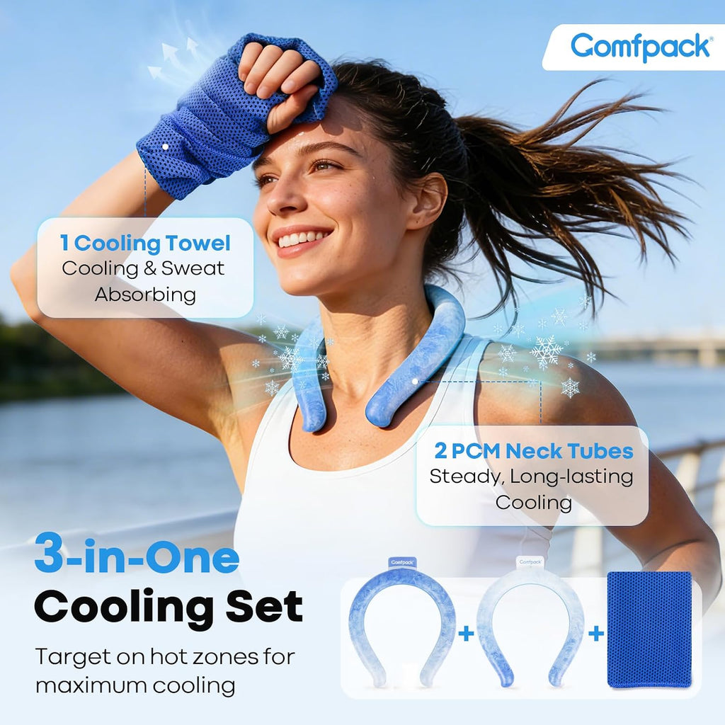 2-Pack Reusable Neck Cooling Tubes with Cooling Towels for Warm Weather | Instant Cooling Solution at 64°F for Outdoor Activities, Sports, Gardening, and Hot Flashes