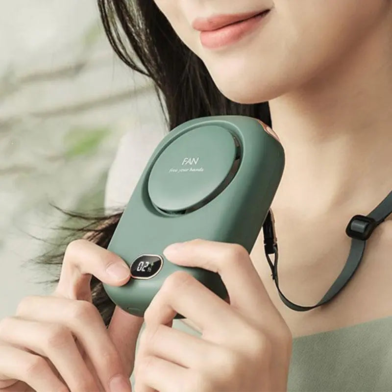 Stay Cool Anywhere with Our Portable Neck-Mounted USB Rechargeable Fan - Stylish Leafless Design with Power Indicator