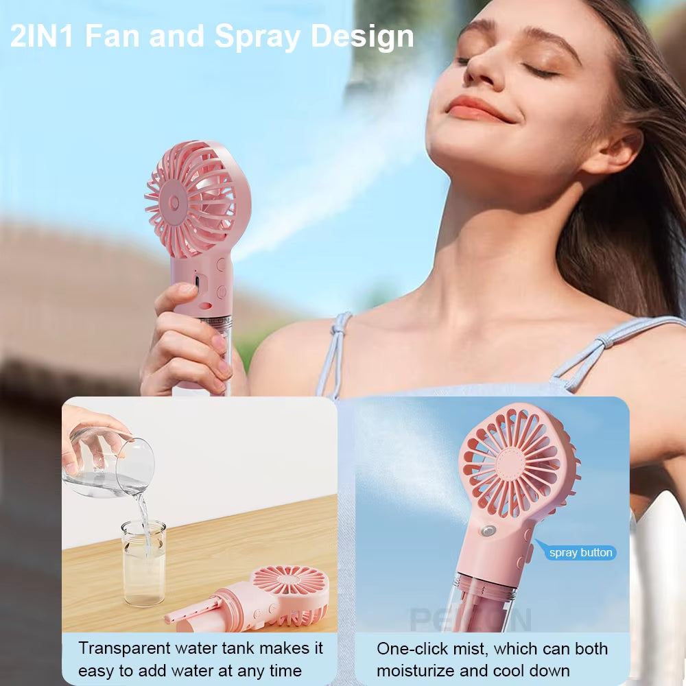 Stay Cool and Hydrated Anywhere with Our Portable USB Rechargeable Handheld Humidifier Fan