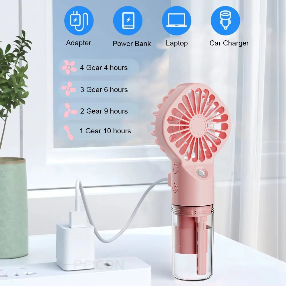 Stay Cool and Hydrated Anywhere with Our Portable USB Rechargeable Handheld Humidifier Fan
