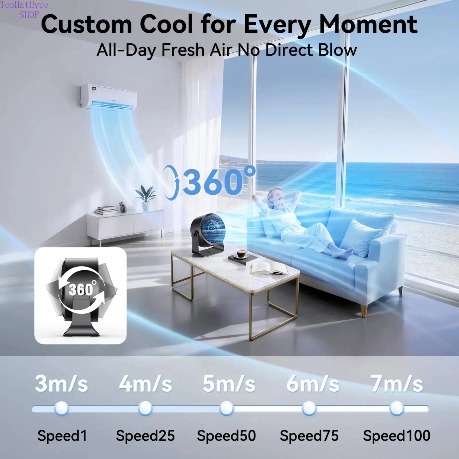 Stay Cool Anywhere: Versatile Rechargeable USB Desk Fan with 100 Speeds, 360° Rotation, and Wall-Mounted Convenience for Your Home or Office