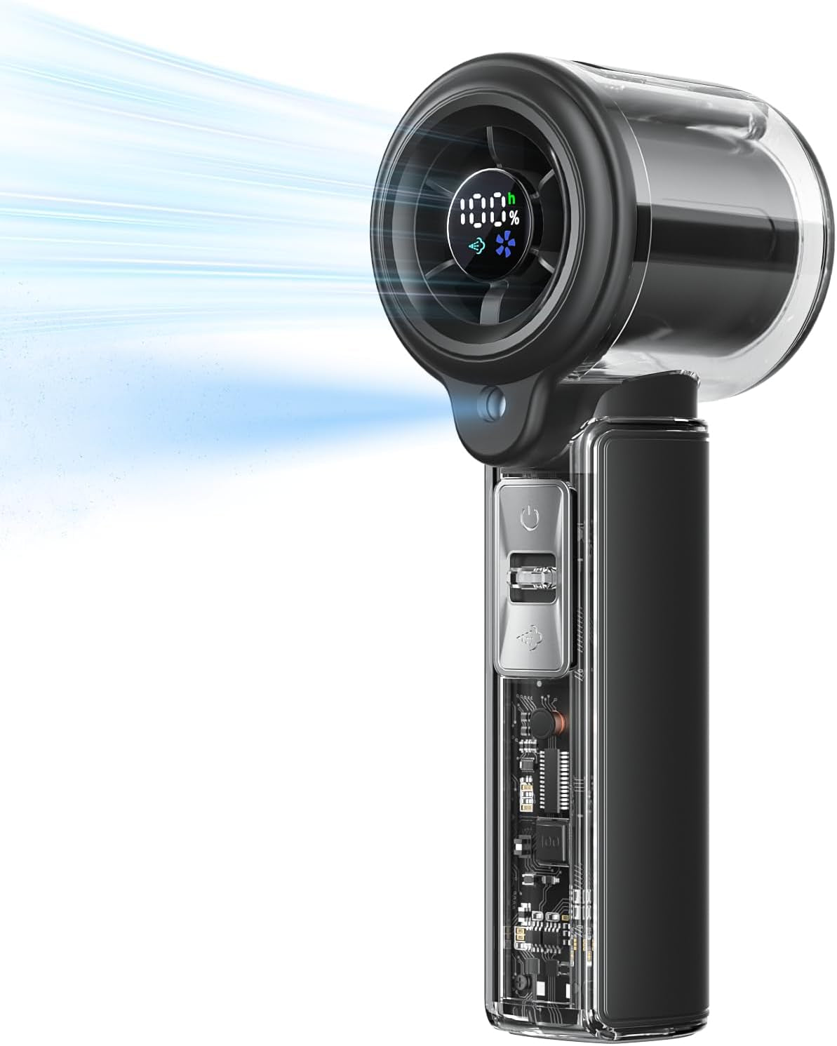 Handheld Mist Spray Fan with Toggle Button and LED Display | 1-100 Speed Settings, 3000mAh USB Rechargeable, 16000 RPM Turbo Mini Fan for Travel, Outdoor, Camping, Makeup, Home, and Office Use