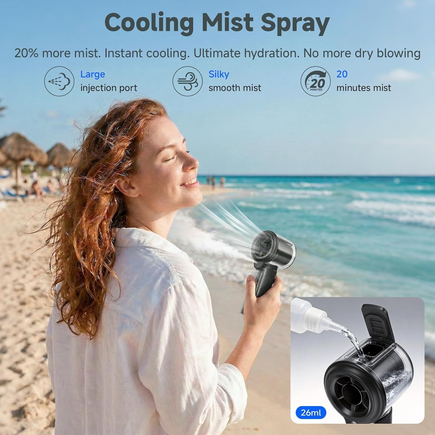 Handheld Mist Spray Fan with Toggle Button and LED Display | 1-100 Speed Settings, 3000mAh USB Rechargeable, 16000 RPM Turbo Mini Fan for Travel, Outdoor, Camping, Makeup, Home, and Office Use