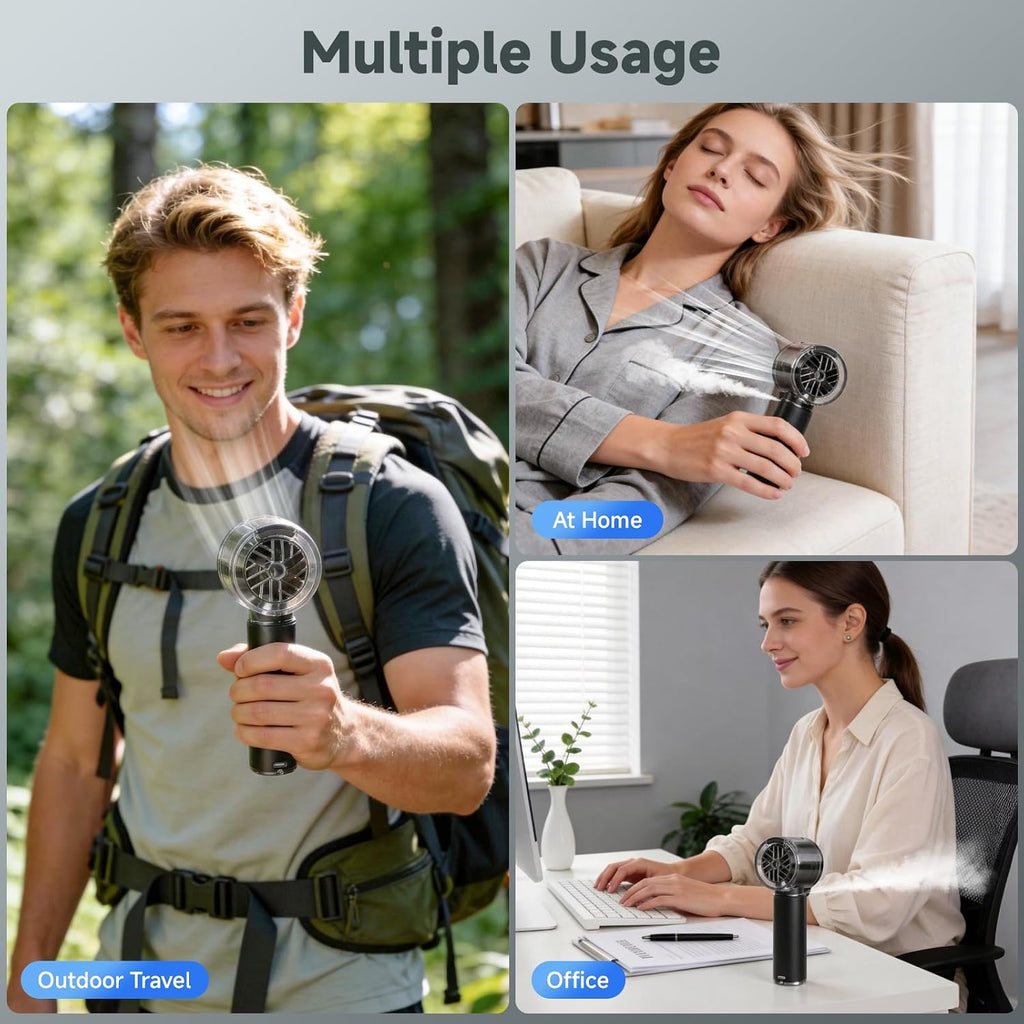 Handheld Mist Spray Fan with Toggle Button and LED Display | 1-100 Speed Settings, 3000mAh USB Rechargeable, 16000 RPM Turbo Mini Fan for Travel, Outdoor, Camping, Makeup, Home, and Office Use