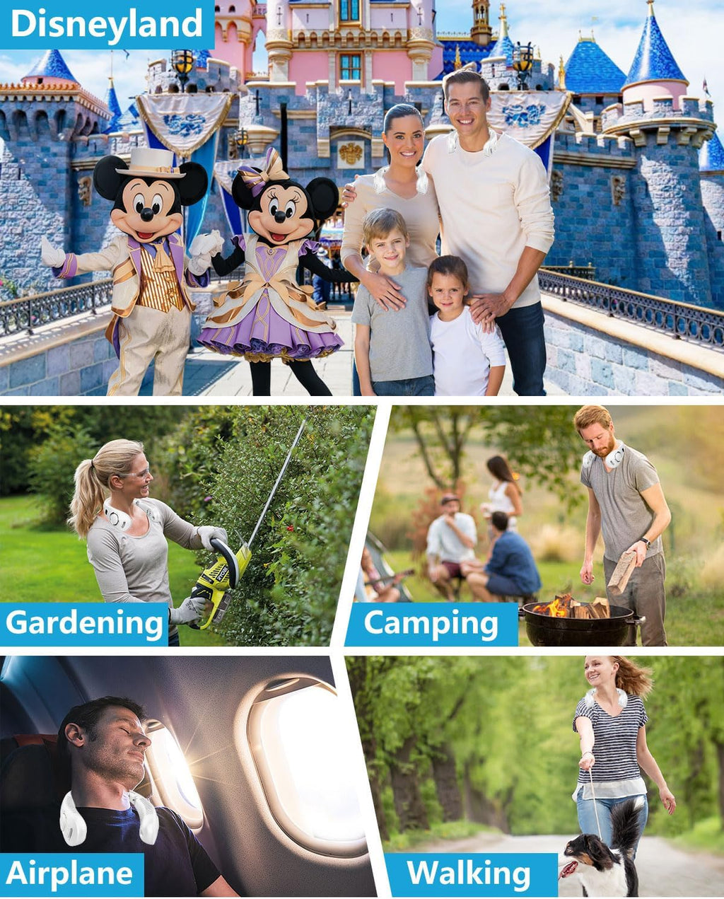 Portable Bladeless Neck Fan with Cooling Mist Spray, USB-C Rechargeable, LED Display, and Foldable Design for Outdoor Use in Bright White