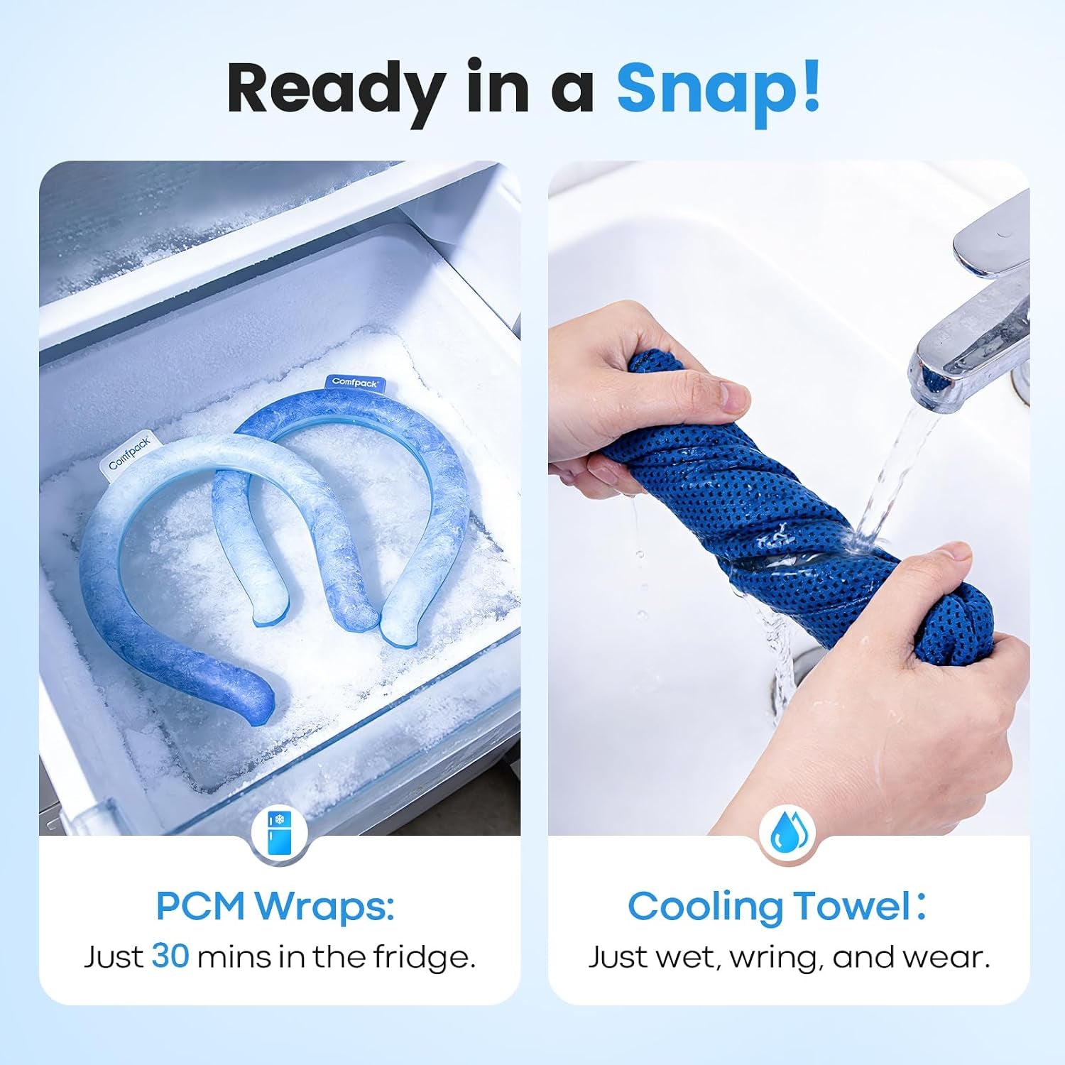 2-Pack Reusable Neck Cooling Tubes with Cooling Towels for Warm Weather | Instant Cooling Solution at 64°F for Outdoor Activities, Sports, Gardening, and Hot Flashes