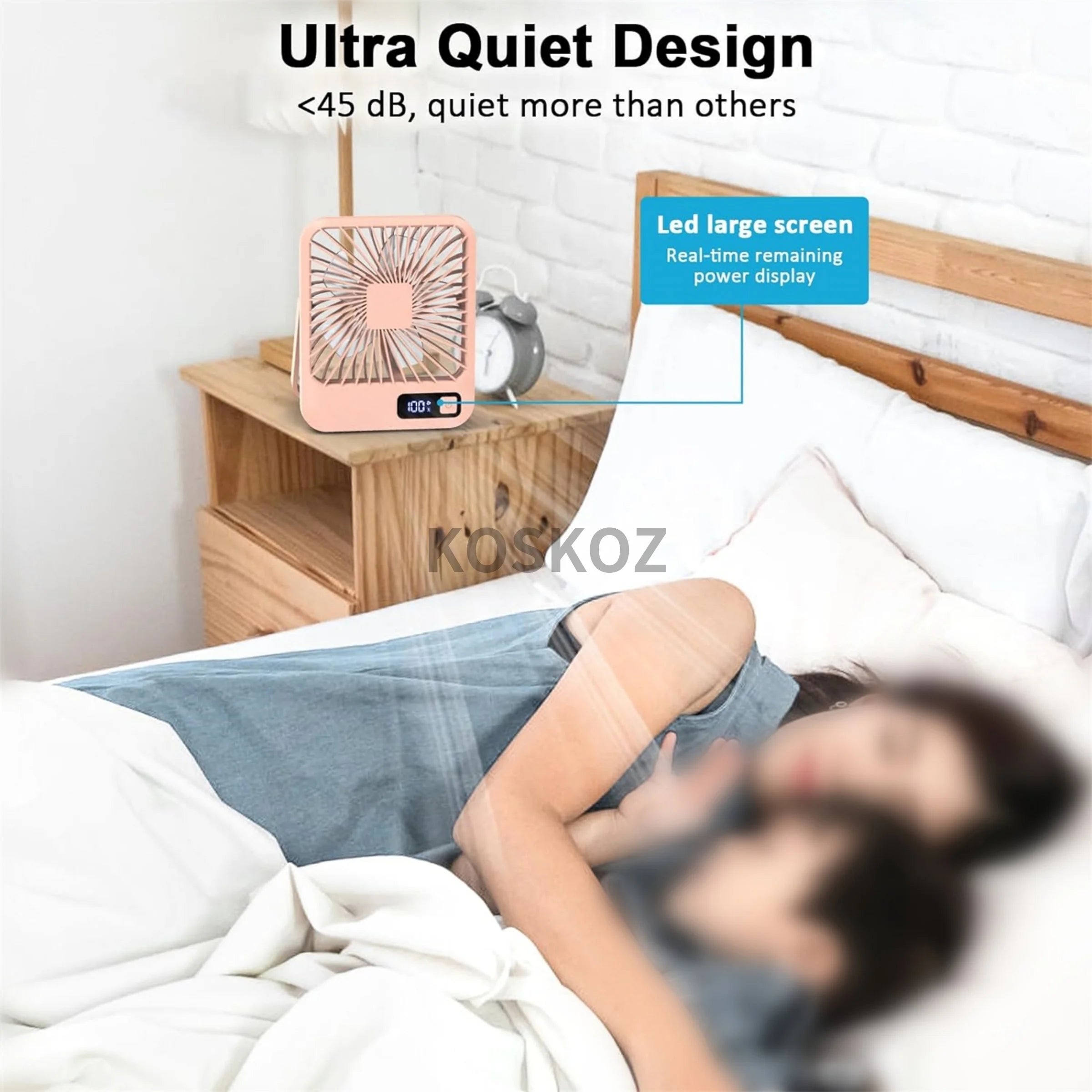Portable Rechargeable Desk Fan – 5 Speeds, 180° Foldable & Quiet