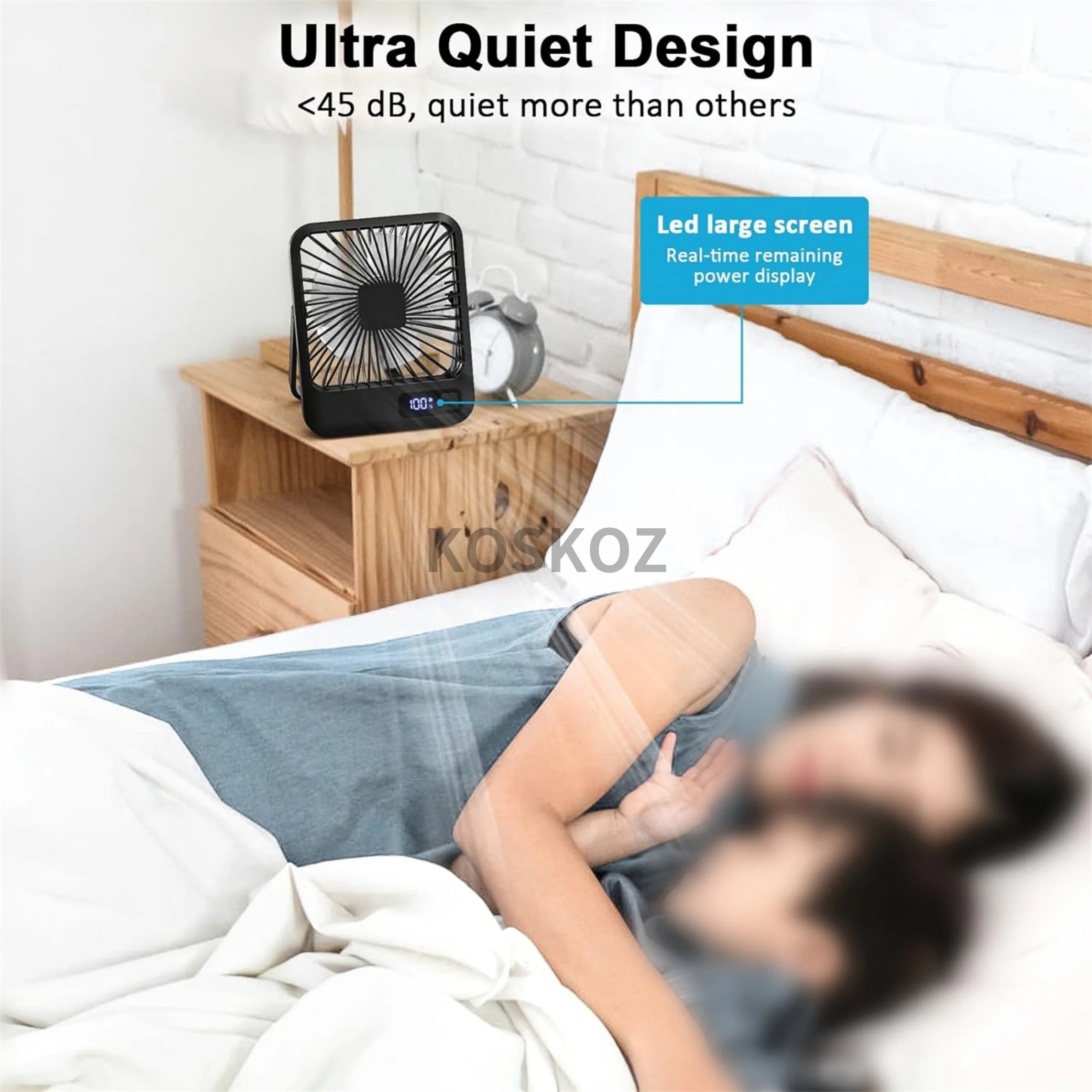 Portable Rechargeable Desk Fan – 5 Speeds, 180° Foldable & Quiet