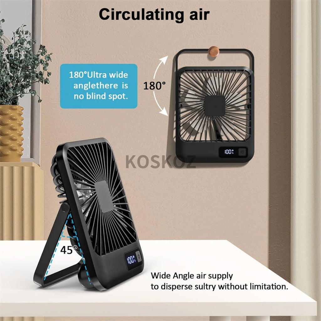 Portable Rechargeable Desk Fan – 5 Speeds, 180° Foldable & Quiet