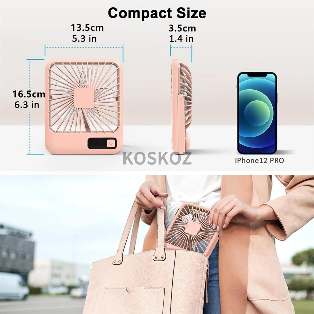 Portable Rechargeable Desk Fan – 5 Speeds, 180° Foldable & Quiet