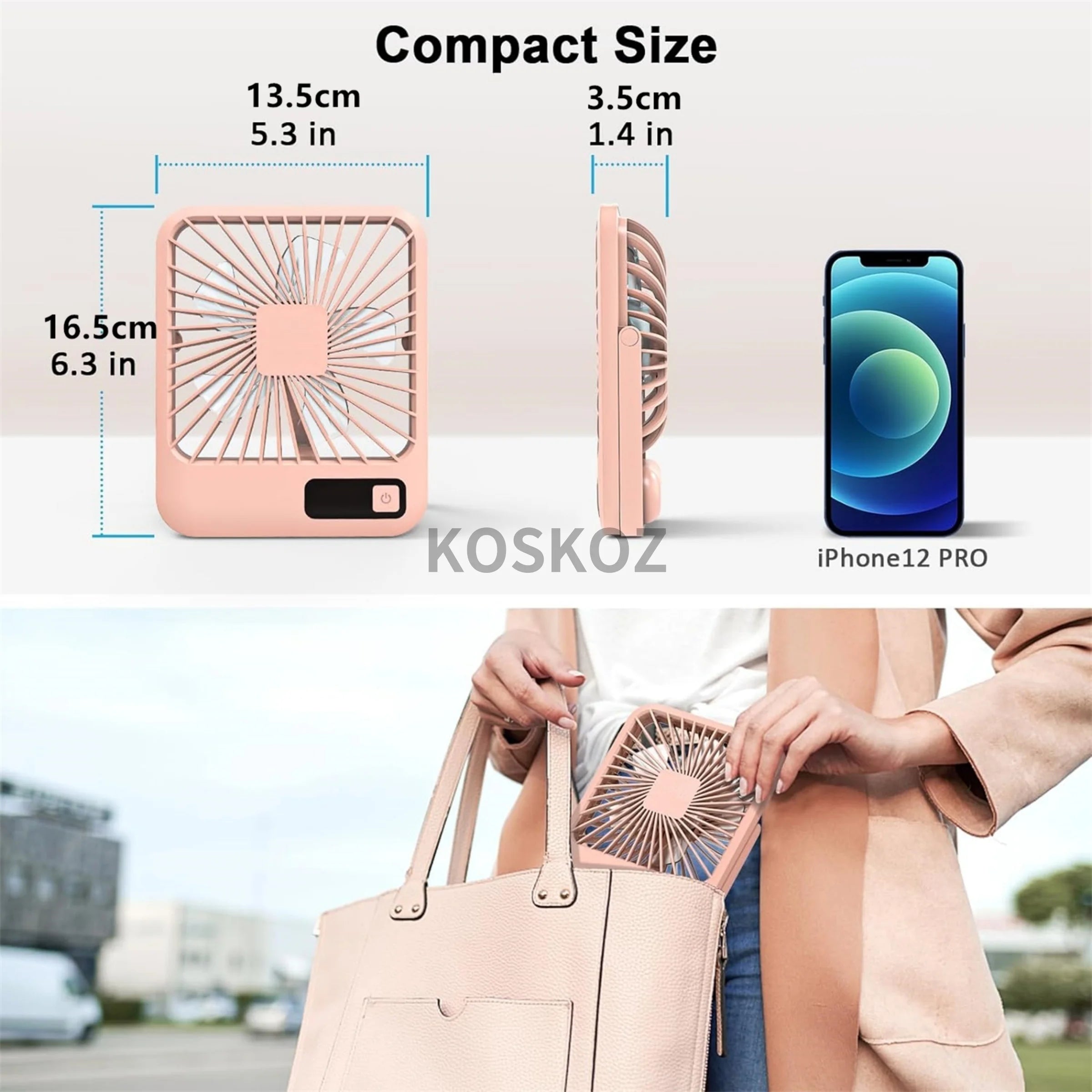 Portable Rechargeable Desk Fan – 5 Speeds, 180° Foldable & Quiet