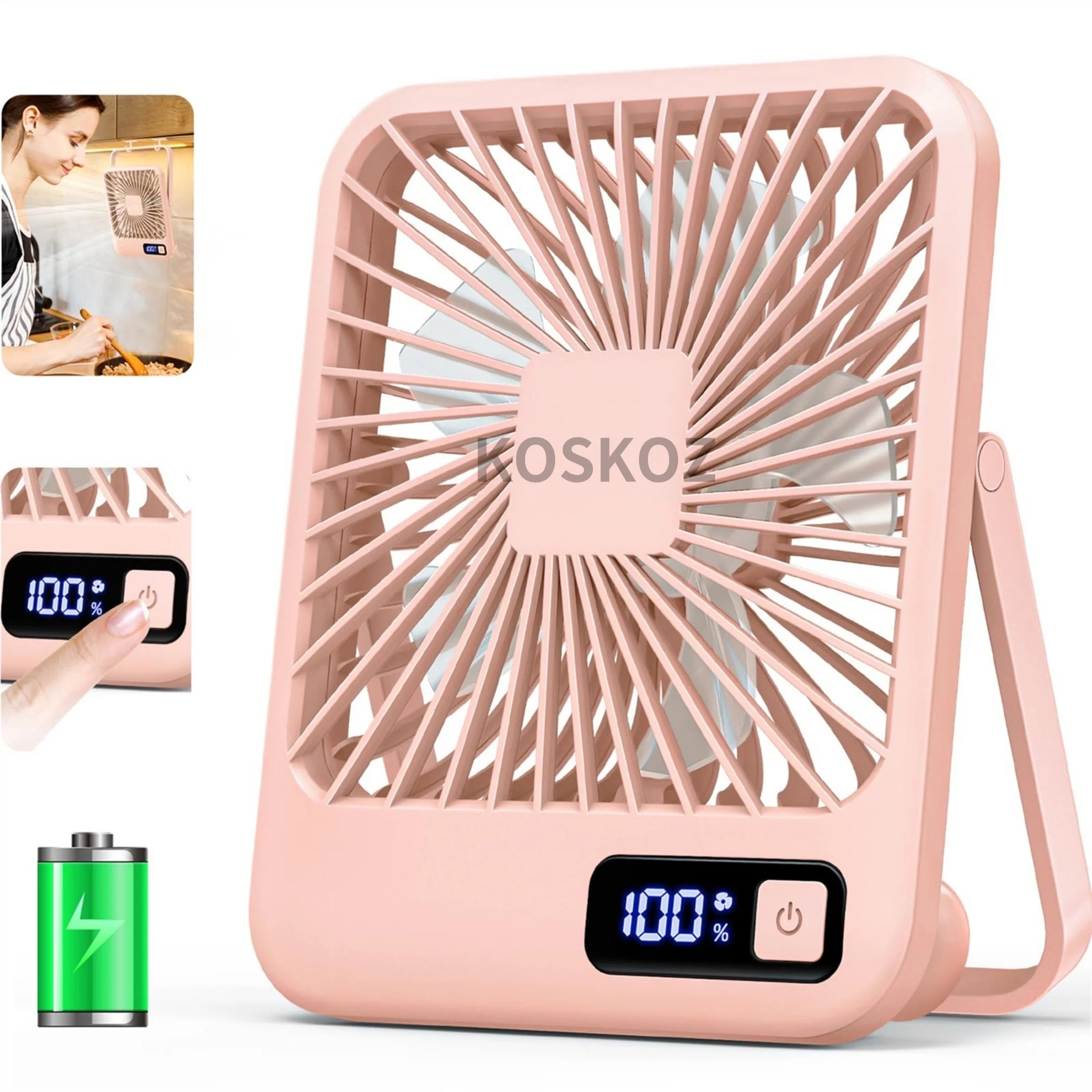 Portable Rechargeable Desk Fan – 5 Speeds, 180° Foldable & Quiet