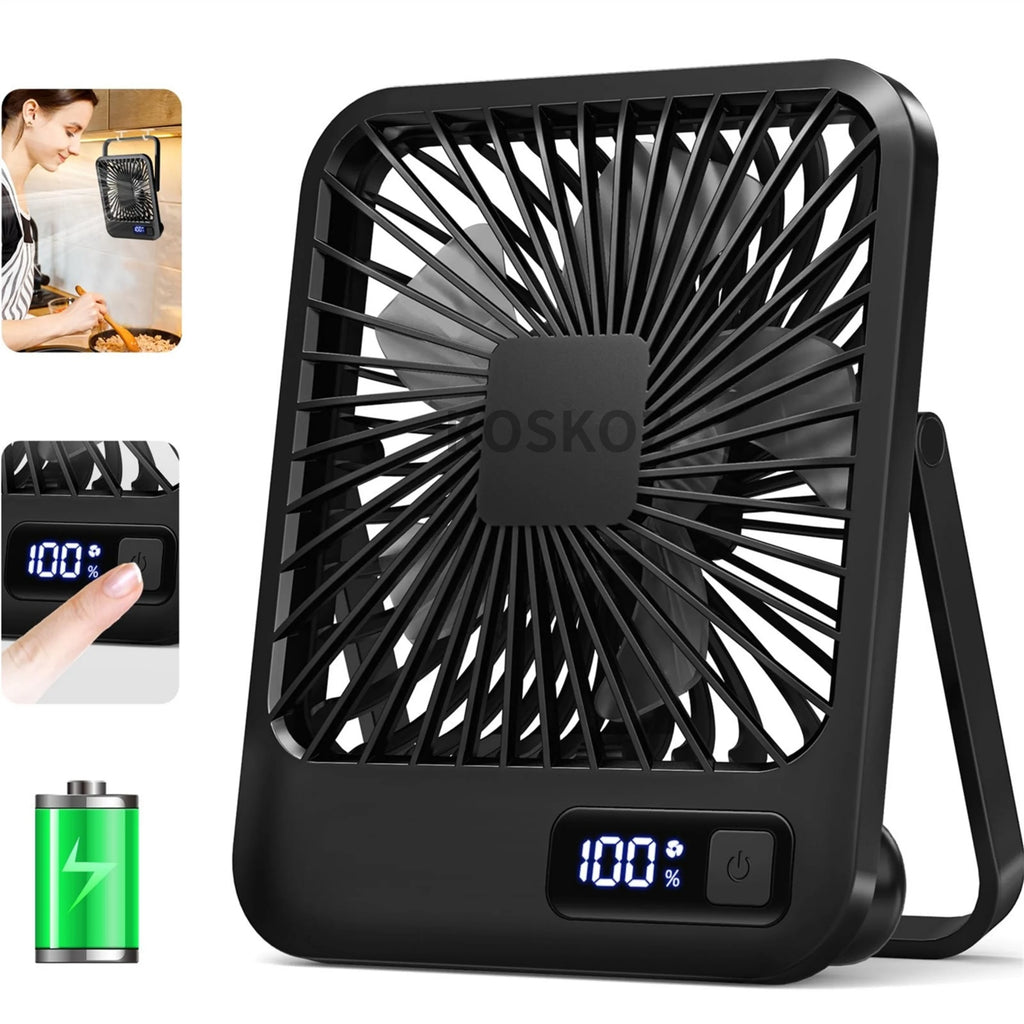 Portable Rechargeable Desk Fan – 5 Speeds, 180° Foldable & Quiet