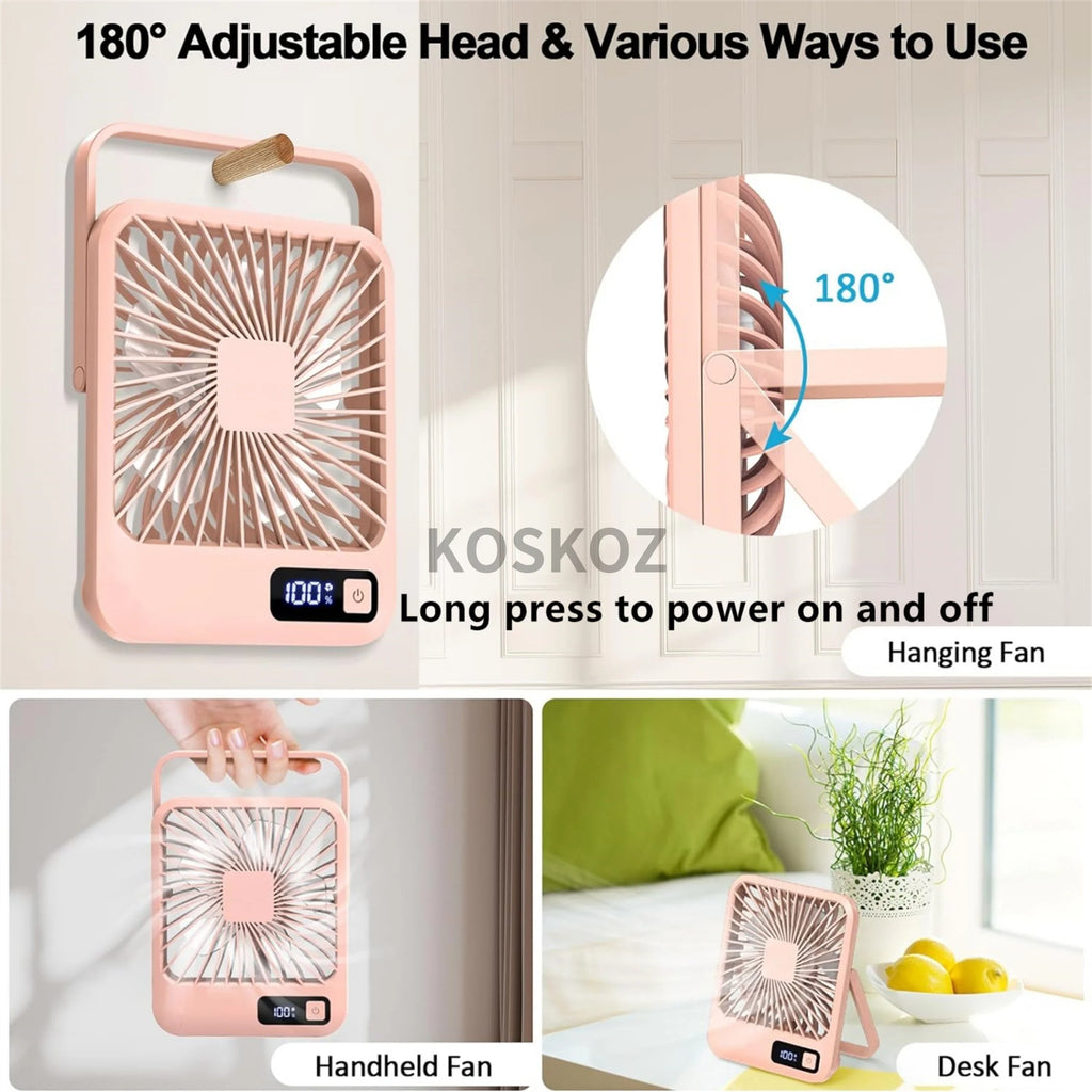 Portable Rechargeable Desk Fan – 5 Speeds, 180° Foldable & Quiet