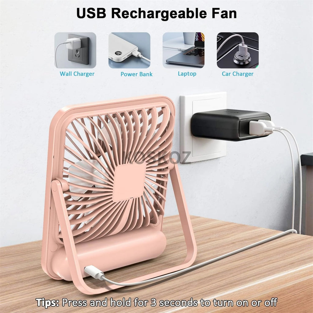 Portable Rechargeable Desk Fan – 5 Speeds, 180° Foldable & Quiet