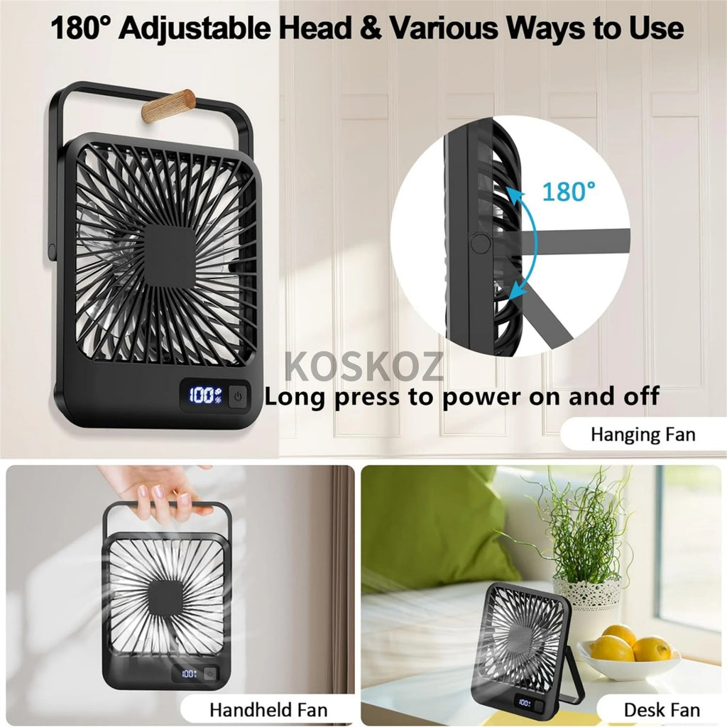 Portable Rechargeable Desk Fan – 5 Speeds, 180° Foldable & Quiet