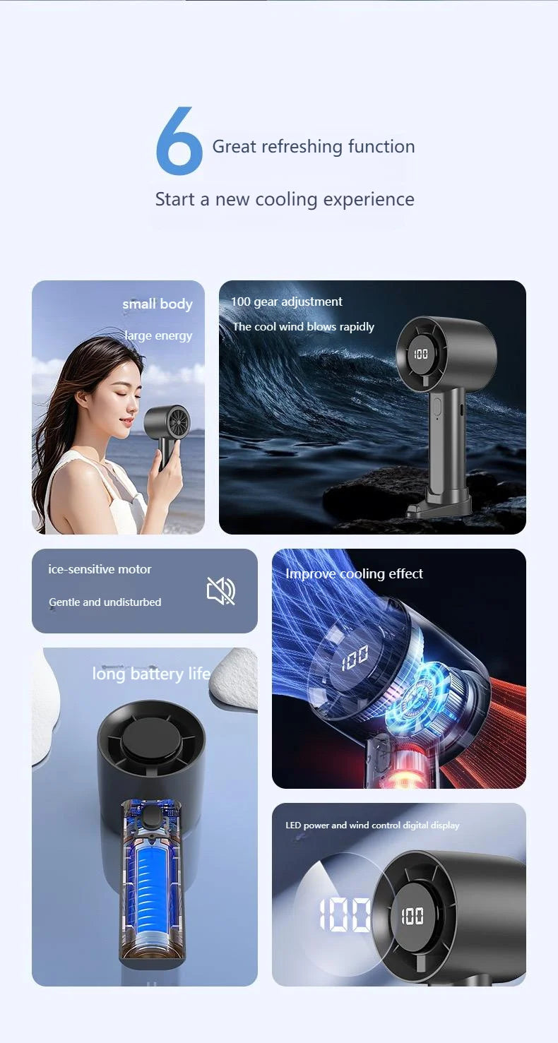 Portable Mini Handheld Fan with LED Display