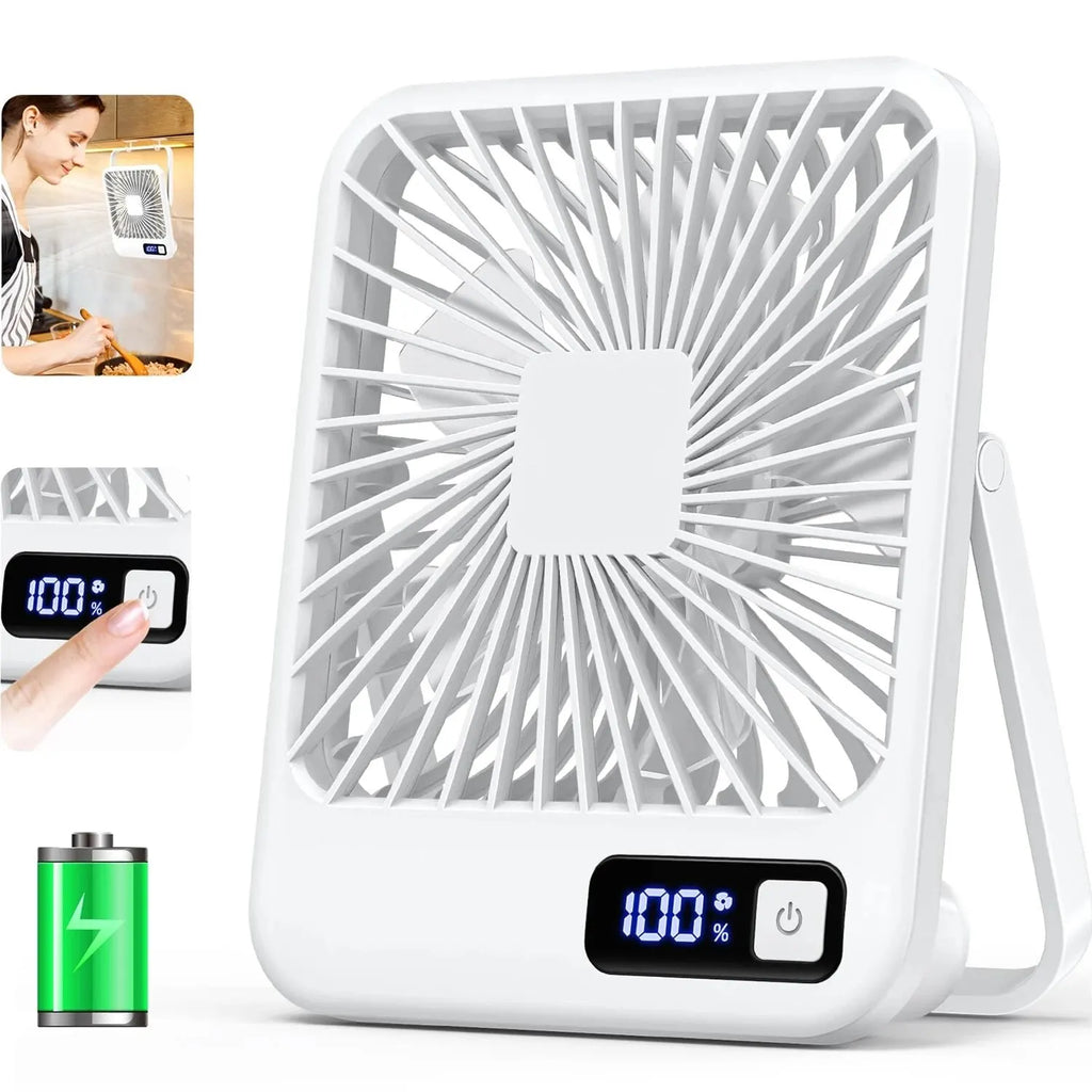Portable Rechargeable Desk Fan – 5 Speeds, 180° Foldable & Quiet