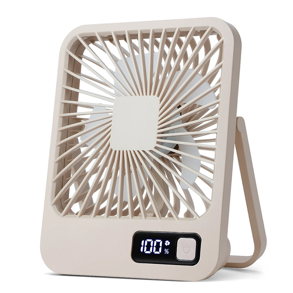 Portable Rechargeable Desk Fan – 5 Speeds, 180° Foldable & Quiet