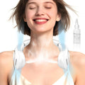 Portable Bladeless Neck Fan with Cooling Mist Spray, USB-C Rechargeable, LED Display, and Foldable Design for Outdoor Use in Bright White