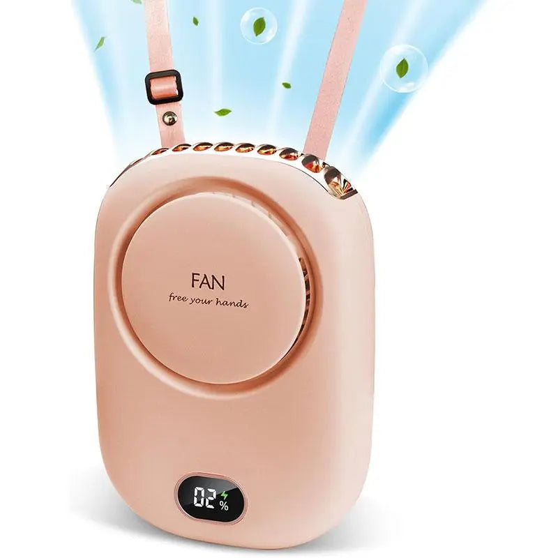 Stay Cool Anywhere with Our Portable Neck-Mounted USB Rechargeable Fan - Stylish Leafless Design with Power Indicator