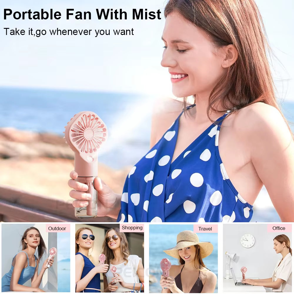 Stay Cool and Hydrated Anywhere with Our Portable USB Rechargeable Handheld Humidifier Fan
