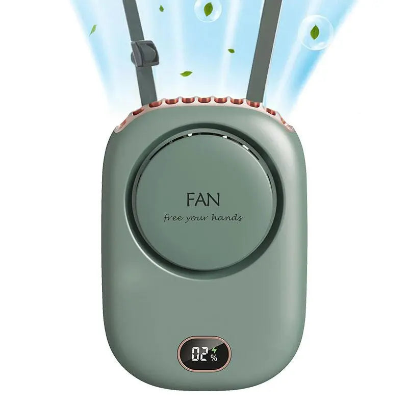 Stay Cool Anywhere with Our Portable Neck-Mounted USB Rechargeable Fan - Stylish Leafless Design with Power Indicator